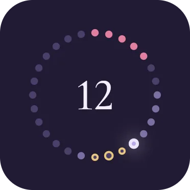The small, square Takt widget on a home screen: the ring of dots with 12 in the middle.